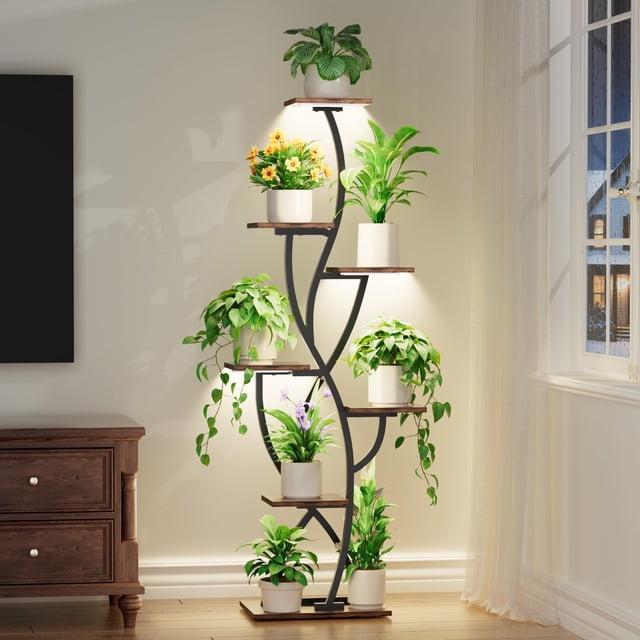 Soporte para Plantas EVAWOO de 147 cm, 7 Niveles en Esquina con Luces