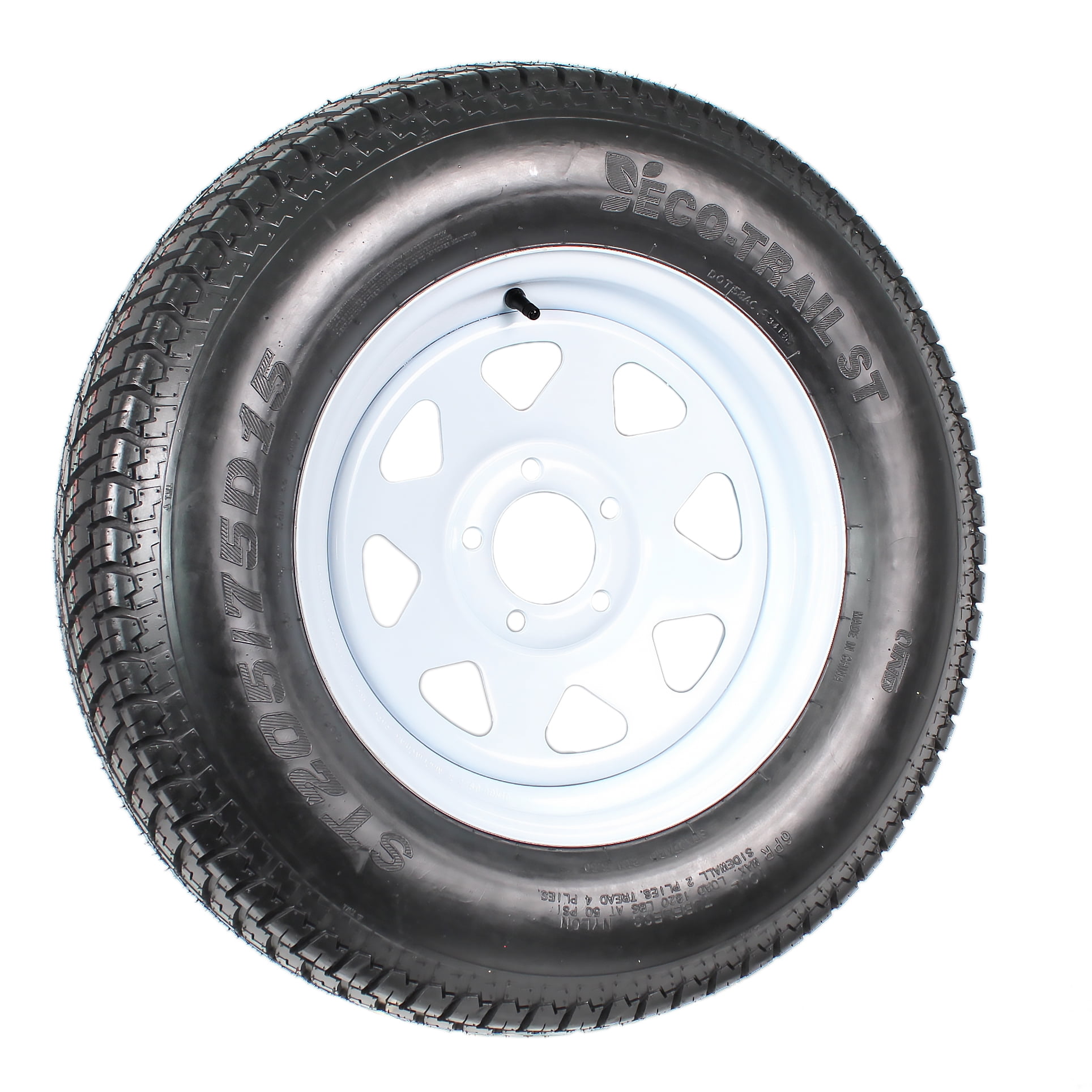 Motorhot 2x 15 White Spoke Bias Trailer Tire Wheel ST205/75D15 6 Ply LRC Tires Mounted 5x4.5 bolt circle 