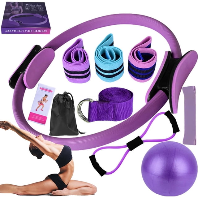 Equipo de Pilates para Entrenamiento en Casa - 11 Piezas Pilates Kit con Pelota de Yoga 25cm,Bandas de Resistencia y Aro de Pilates -Ideal para Pilates en Casa,Yoga y Ejercicio en Hogar,Morado