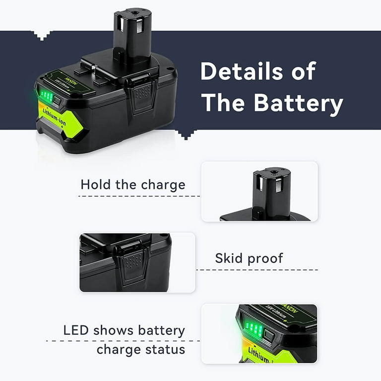 2 Packs 6.0Ah High Capacity P108 Replacement Battery Compatible with Ryobi  18V Lithium Ion Battery P102 P103 P104 P105 P107 P108 for 18-Volt ONE+ Plus  Power Tool