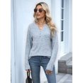 thumbnail image 4 of Women Long Sleeve Shirts Dressy Casual Button V Neck Pullover Sweaters Jumper Tops Fall Outfits Light Blue XXL, 4 of 8