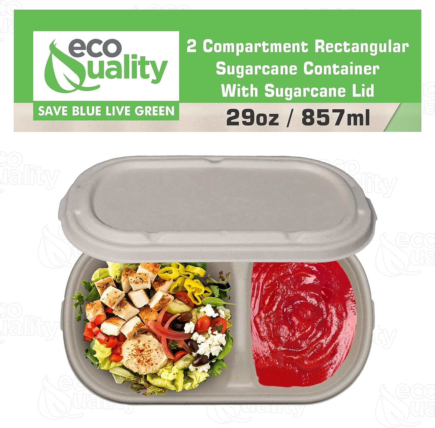 29oz Disposable Bowls with Fiber Lids - 2 Compartment Rectangular Compostable Sugarcane Biodegradable Paper Bowls Eco-Friendly Take Out Food Storage Containers, Microwave Safe, Meal Prep (50 PACK)