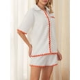thumbnail image 3 of SUNSIOM Women's 2 Piece Short Set, Lapel Neck Short Sleeve Button Down Tops + Drawstring Shorts Summer Outfits, 3 of 9