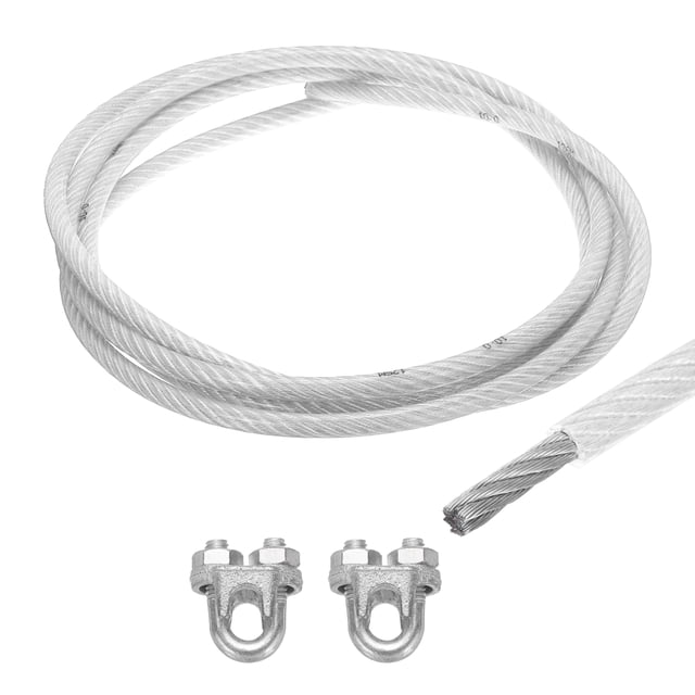 Uxcell 3/8 Fil de Fer Vinyle Transparent 10 Pieds Acier Galvanisé avec 2 Manchons M10 Loop