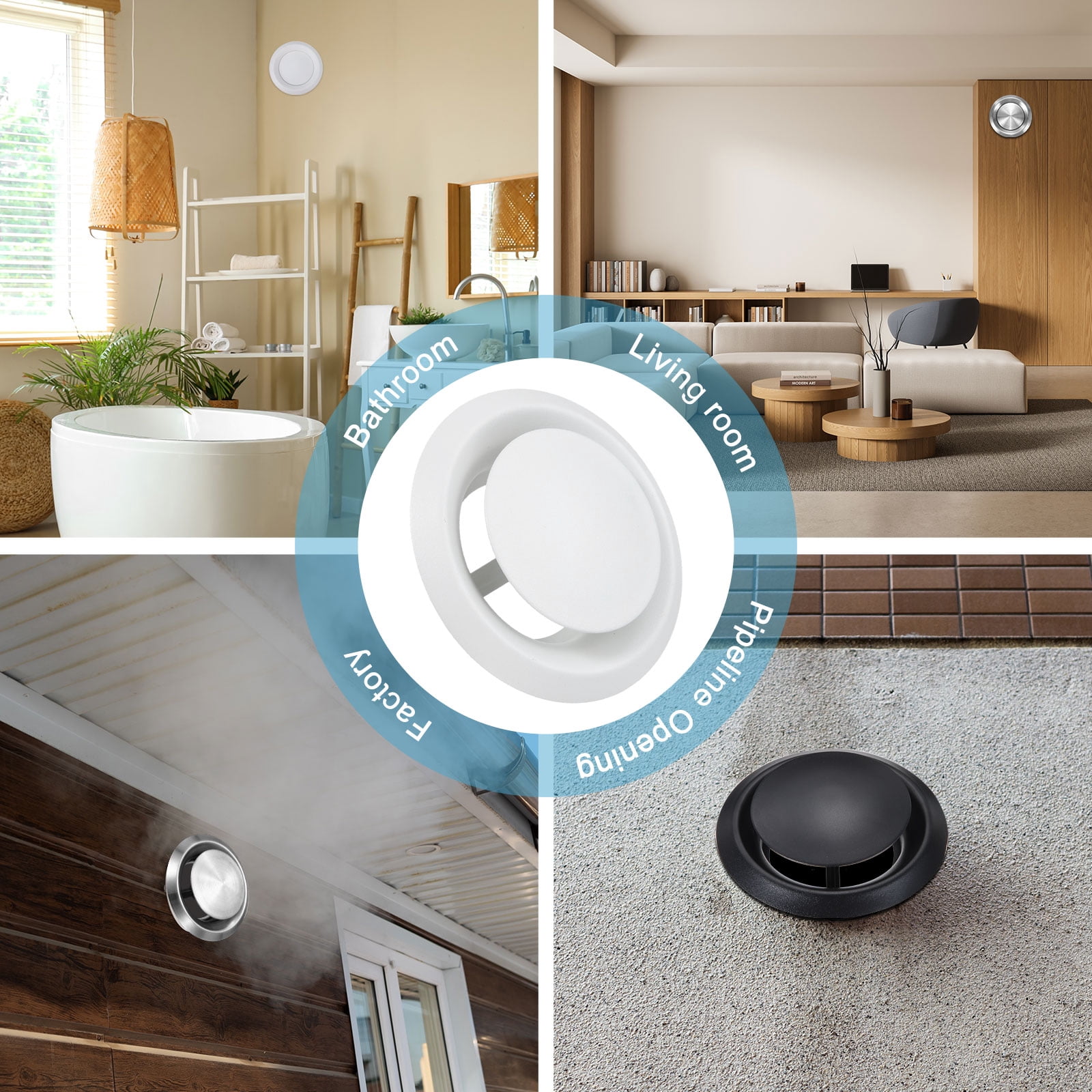 Uxcell 2Set 4 Inch Round Ceiling Diffuser, 304 Stainless Steel Adjustable Wall Air Vent Diffuser Vent Duct Cover Exhaust Supply for Kitchen Bathroom Garage, White