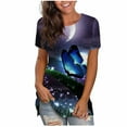 thumbnail image 2 of Puntoco - Blusa de manga corta con estampado digital de mariposa y cuello redondo para mujer Puntoco Puntoco-8375, 2 of 5