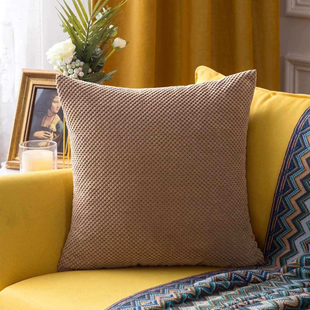 Decorative Throw Pillow Covers Soft Pellets Soild Cushion Case Brown