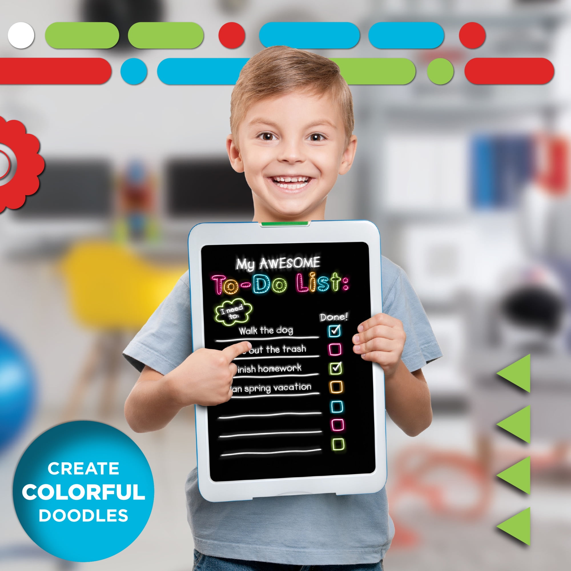Discovery Kids Neon Glow Drawing Easel w/Color Markers, Built-in Kickstand/Wall Mount, Choose from 6 Light Modes, Easy to Clean/Washable, Wide Screen, Flat Storage, Great for Children, Multicolor
