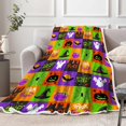 thumbnail image 3 of Halloween Throw Blanket, Trick or Treat Spooky Gothic Bat Fall Pumpkin Plaid Retro Halloween Cozy Bed Couch Blanket, Soft Comfy Fleece Flannel Throws and Blankets Livingroom Bedroom Decor, 3 of 7