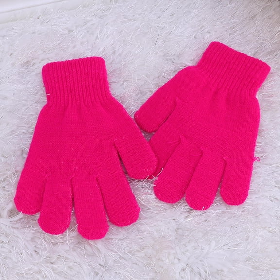 HEMOTON Rosy Knit Gloves for Kids with Warm Stretchy Fit Perfect for Autumn and Winter Use