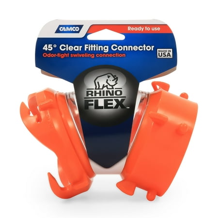Camco RhinoFLEX Clear 45 Degree RV Sewer Hose Swivel Fitting- Allows You to See When Tank is Empty, Odor Protection; Durable and Secure Connection