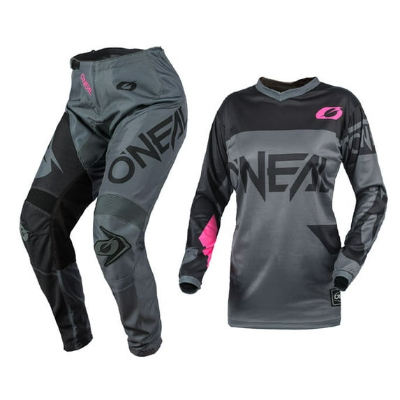 Oneal Girls Youth/Kids Element Racewear Pink/Grey Motocross Dirt bike Offroad MX Jersey Pants Combo Package Riding Gear Set Jersey