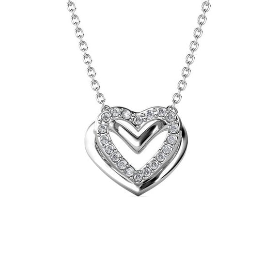 Cate & Chloe Cathy 18k White Gold Plated Pendant Heart Necklace with Swarovski Crystals for Women