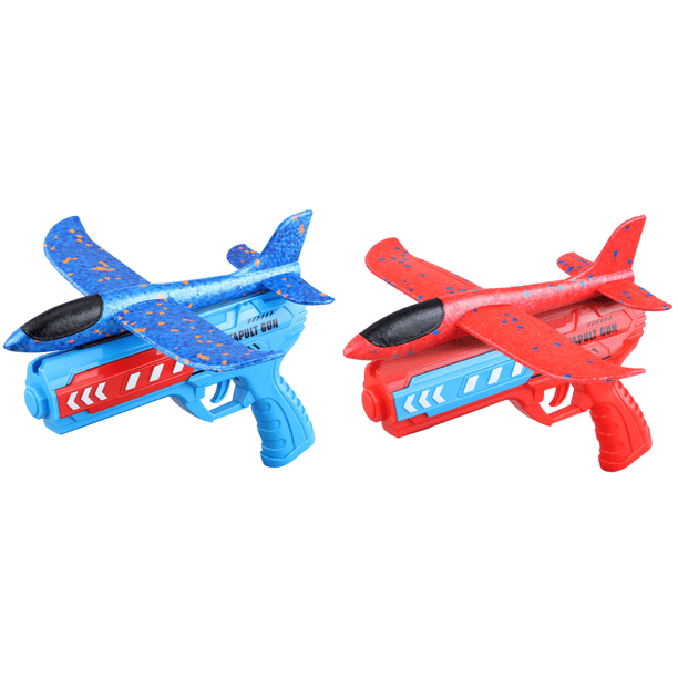 Avión Catapulta Juguete Al Aire Libre para Cometa Avión Pistola Catapulta Juguete Luminosa Catapulta Avión (A) Pistola Azul + 1 Avión Color Aleatorio