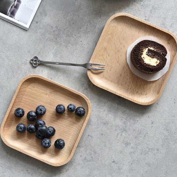 HONMEET Small Wooden Tray Fruit Plate Khaki Decorative Tableware for Kitchen Dining and Christmas Serving