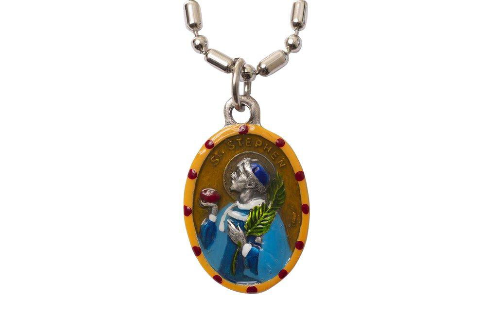 Bonyak Jewelry 18 Inch Rhodium Plated Necklace w/ 4mm Blue December Birth Month Stone Beads and Saint James The Lesser Charm