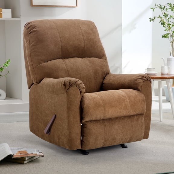 Ebello Manual Rocker Recliner Chair for Adults – Soft Fabric Reclining Sofa with Overstuffed Backrest, 300 lbs Weight Capacity,Brown