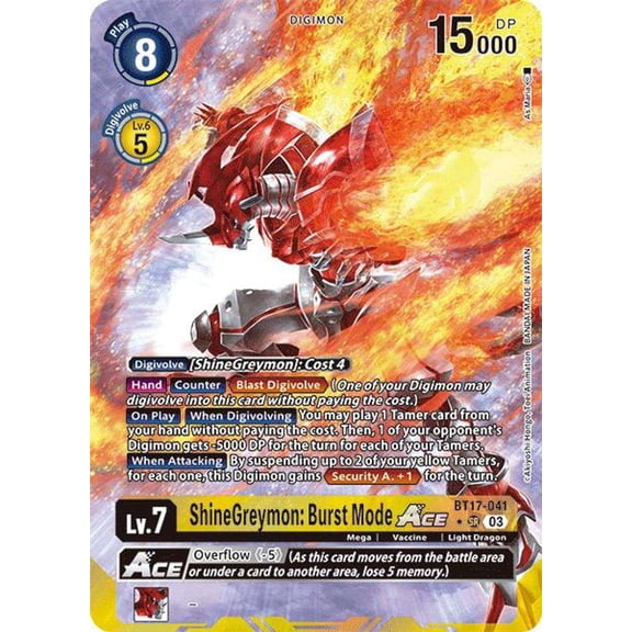 Digimon Secret Cris ShineGreymon: Burst Mode ACE BT17-041 (Alternate Art)