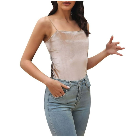 XFLWAM Women's Velvet Spaghetti Strap Cami Top Sleeveless Casual Camisole Tank Tops Beige XL