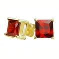 thumbnail image 3 of Bonjour Jewelers 18k Yellow Gold 2 Pair Created Ruby 4mm Round & Princess Cut Stud Earrings Plated, 3 of 3