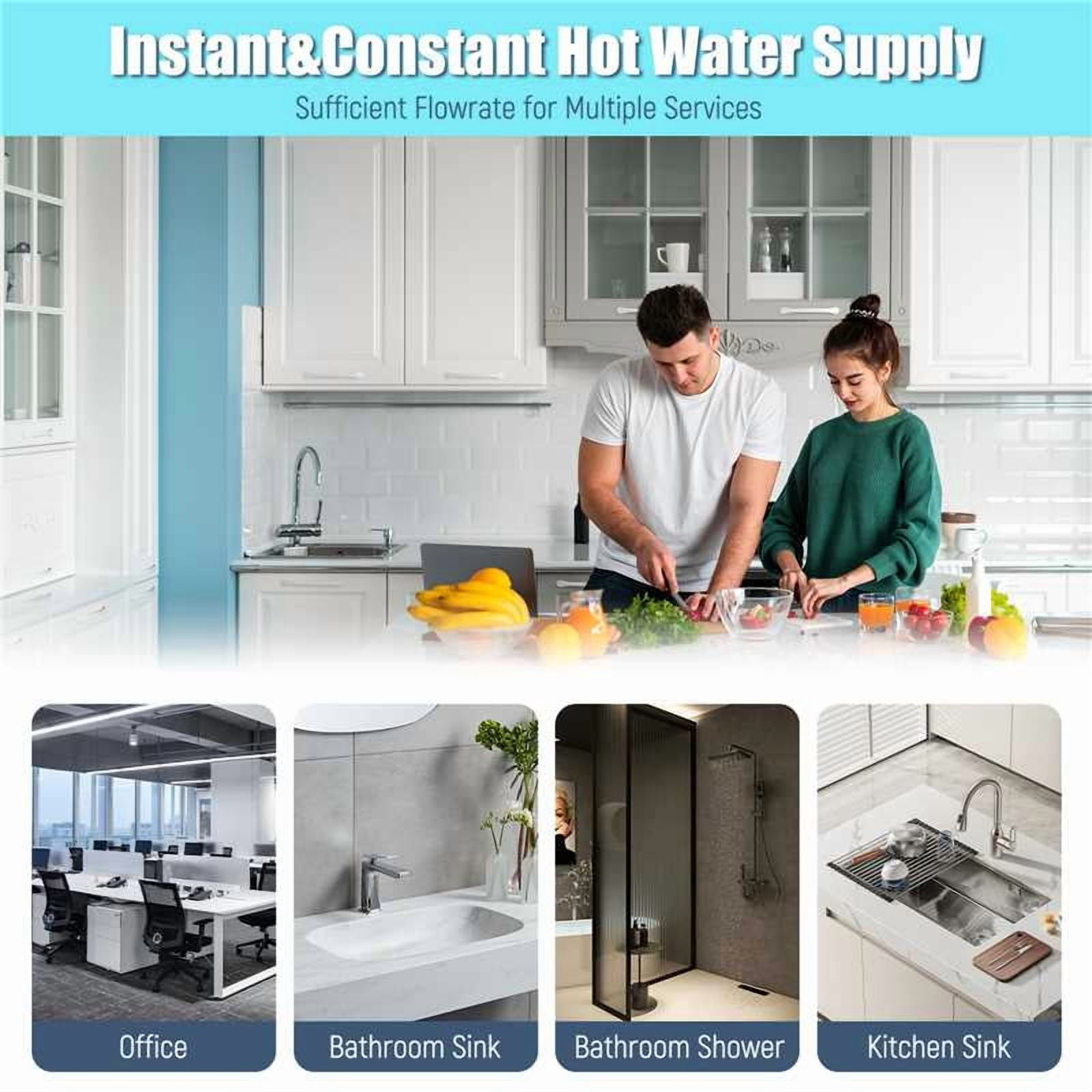 Electric Tankless Water Heater, 5000W Instant Hot Water Heater with Handheld Shower Head and Hose Set, LED Touch Screen Switch and Remote control Water Heater for Bathroom Kitchen