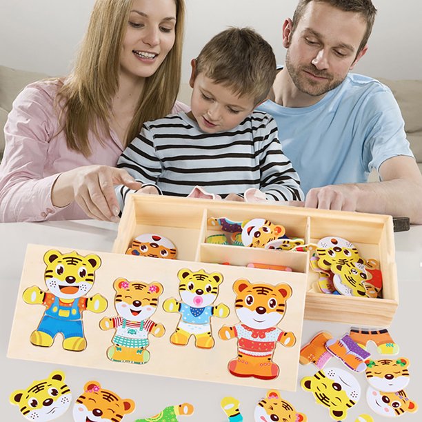 Juego de Rompecabezas de Madera Fiudx Para Vestir a la Familia Para Niños Juguete Montessori de Educación Temprana