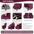 thumbnail image 5 of Timeles 2 Seat Recliner Sofa Covers with Middle Console Slipcover, Loveseat Recliner Couch Cover Stripe Jacquard Furniture Protector Covers with Elastic Bottom for Kids, Pets (Burgundy), 5 of 6