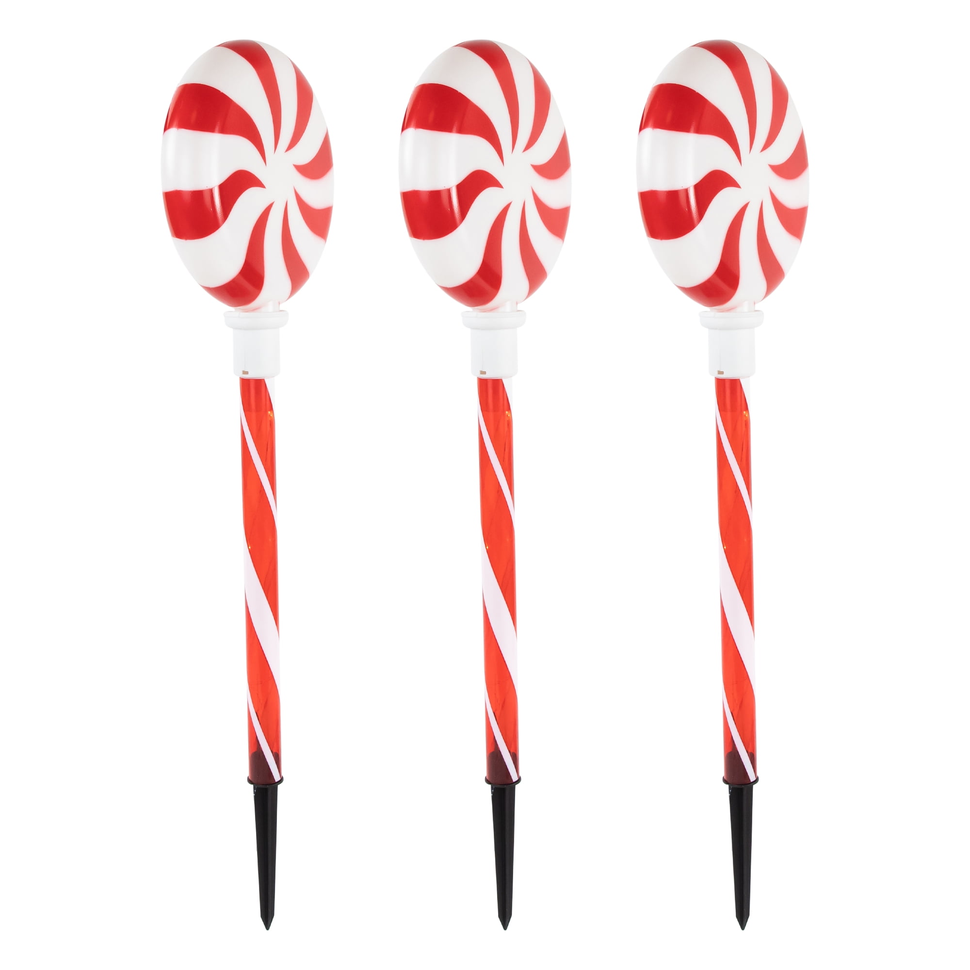 Set of 3 Lighted LED Peppermint Candy Christmas Pathway Markers 26"