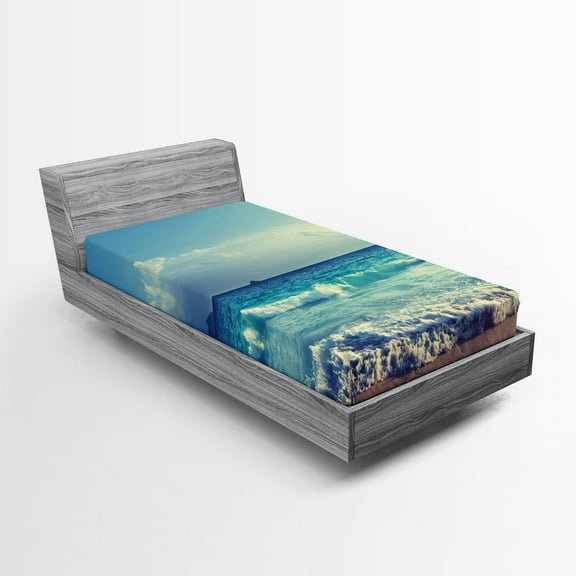 Ambesonne Tree Fitted Sheet, Ocean Seychelles, Twin XL Size, Turquoise Sky Blue Umber