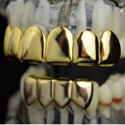 14k Gold Plated Grillz Set Six Top 6 Upper Teeth 4 Bottom Four Lower Plain Teeth Hip Hop Grills