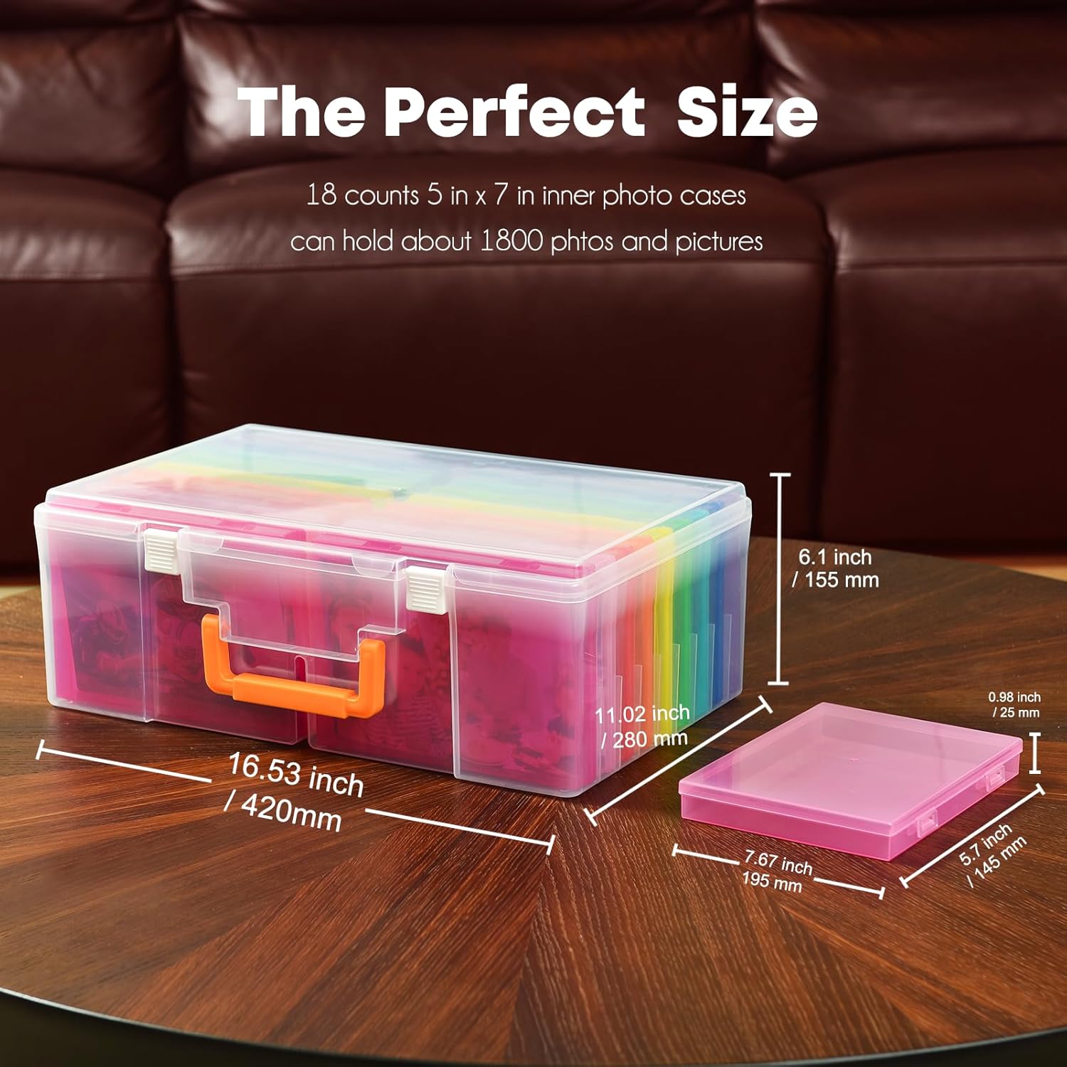Photo Storage Box 5" x 7" with Handle, 18 pcs Inner Photo Containers Organizer and Craft Keeper, Portable Picture Case with Label for Seed, Arts, Crafts, Sewing, Stickers, Office - Colorful