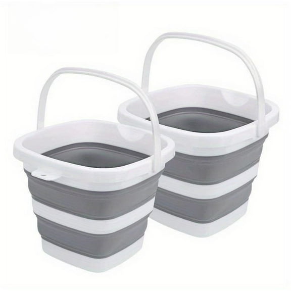 2 pack Collapsible Buckets 5l 1.3gallon Small Cleaning Bucket For Household Portable Plastic Bucket Outdoor Car Washing Tub Foldable Camping Beach Sand Water Pot Pail Space Saving Square Grey