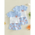 thumbnail image 3 of BemeyourBBs Toddler Baby Boys Summer Clothes Infant Baby Boy Crayfish Crab Outfits Jacquard Patchwork Short Sleeve T-Shirts and Lobster Crab Embroidery Elastic Waist Pockets Shorts Set, 3 of 9