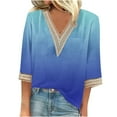 thumbnail image 2 of Trendsetting Women's Apparel Fashion Plus Size Fashion Women's Summer V-Neck 3/4 Sleeve Lace Splicing Solid Casual T-shirt Blouse Top, 2 of 5