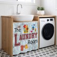 thumbnail image 3 of Laundry Room Cabinet Curtain 35"Wx35"L, Dustproof Under Sink Skirt with Self Adhesive Tape, Blue Cartoon Washing Machine Clothes Cabinet Curtain Cover for Kitchen Sink, Bathroom Vanity, Laundry Room, 3 of 9