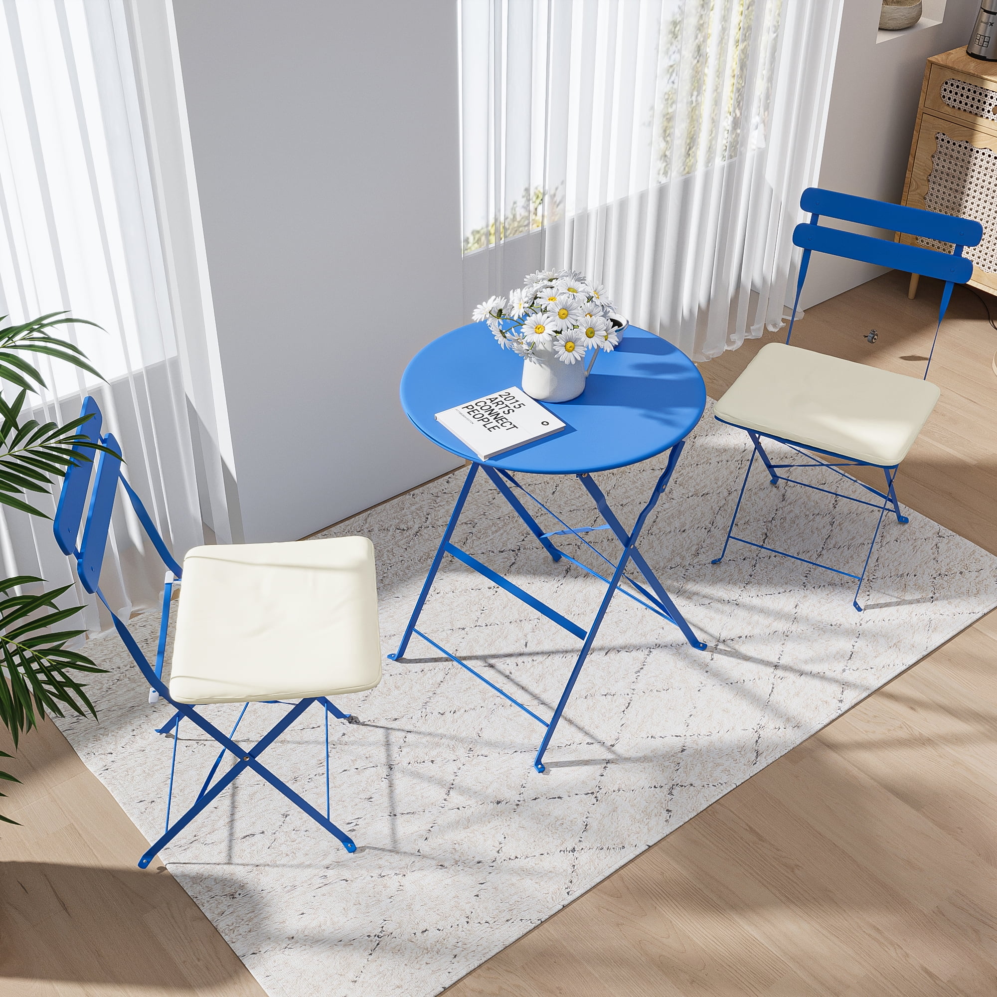 3 Pieces Patio Bistro Balcony Metail Chair Table Set