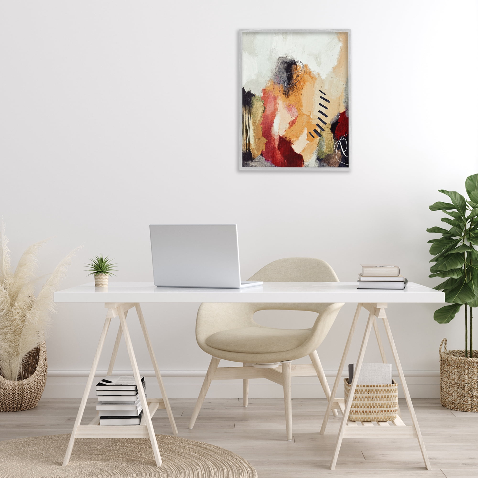 Stupell Industries Abstract Southwestern Pattern Abstract Painting Gray Framed Art Print Wall Art, 24 x 30