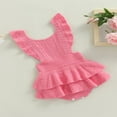 thumbnail image 3 of Baby Girls Knitting Rompers Solid Color Fly Sleeve Ruffle Hem Casual Party Street Spring Fall Summer Rompers Brown 3-6 Months, 3 of 8
