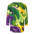 thumbnail image 4 of REORIAFEE Tees for Women Mardi Gras Green Purple Yellow 3/4 Sleeve Shirts Crewneck Carnival Fancy Tees Theme Party Funny Tops Loose Blouse Green L, 4 of 5