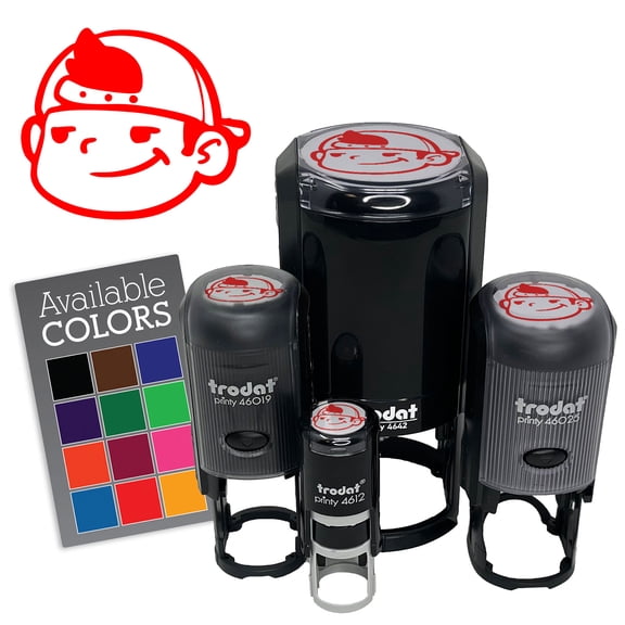 Cool Kid Boy With Backwards Hat Baseball Cap Self-Inking Rubber Stamp for Stamping Ink Stamper Crafting Planners - 1/2 Inch Mini - Black Ink
