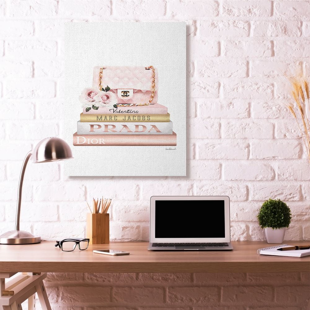 Stupell Industries Pink Purse Gold Bookstack Glam Fashion Watercolor Design Canvas Wall Art by Amanda Greenwood