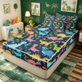 thumbnail image 2 of meiyoeat Rainbow Cartoon Dinosaur Zipper Comforter Set with Fitted Sheet and 2 Pillowcases for Boys Girls, Vibrant Prehistoric Wildlife Zipper Bedding Set, Blue, Blue Reversible, 3pcs, 2 of 6