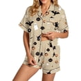 thumbnail image 2 of Womens Halloween Pajama Sets Short Printed Short Sleeve Shirt Summer Fall Loose Casual Loungewear Beige L, 2 of 3