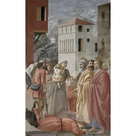 Saint Peter and Saint John Distribute the Goods to the Community by Masaccio  fresco   Italy  Florence  Santa Maria del Carmine  The Brancacci Chapel Poster