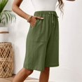 thumbnail image 7 of Ovticza Women's Bermuda Linen Shorts Knee Length Long Comfy Drawstring Walking Shorts for Women with Deep Pockets Green XL, 7 of 7