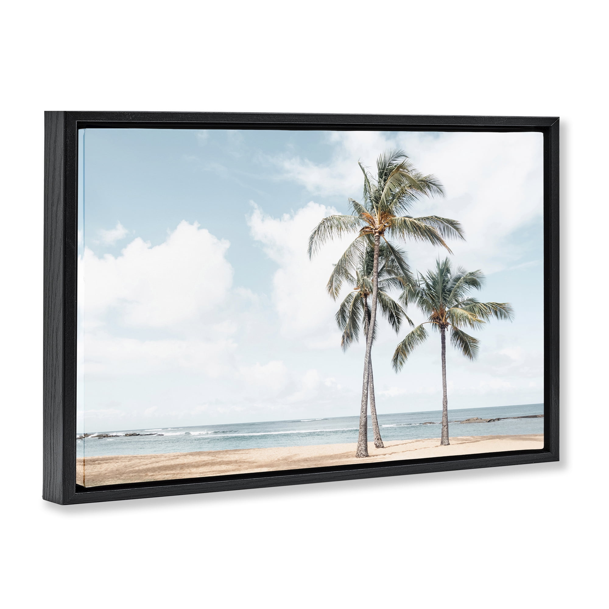 Stupell Industries Windy Tropical Scene Nautical & Beach Painting Black Floater Framed Canvas Art Print Wall Art, 25 x 17