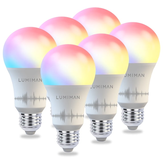LUMIMAN Smart Light Bulbs, A19 E26 Wifi Light Bulbs, LED Color Changing Light Bulb Compatible with Alexa, Google Assitant and Siri, 60W 800LM (6 Pack)