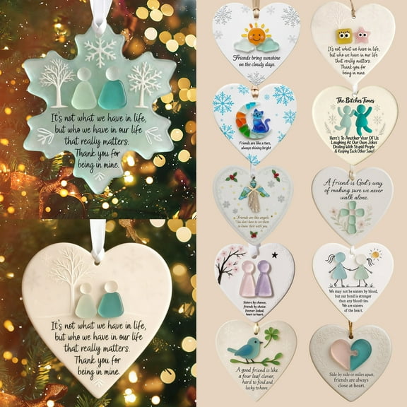 Fwttom Heart-Shaped Sea Glass Friendship Ornaments - Acrylic Ornaments Best Friend Gifts Hanging Christmas Decorations, Best Friends Forever, 3 inch