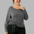 thumbnail image 2 of HAPIMO Women's Fashion Solid Color Drawstring Blouses Loose Ribbed Plus Size Tops Casual Knitted Workout Long Sleeve Cotton Lined Tees Round Neck Shirts Fall Clearance Gray XXXXL, 2 of 5