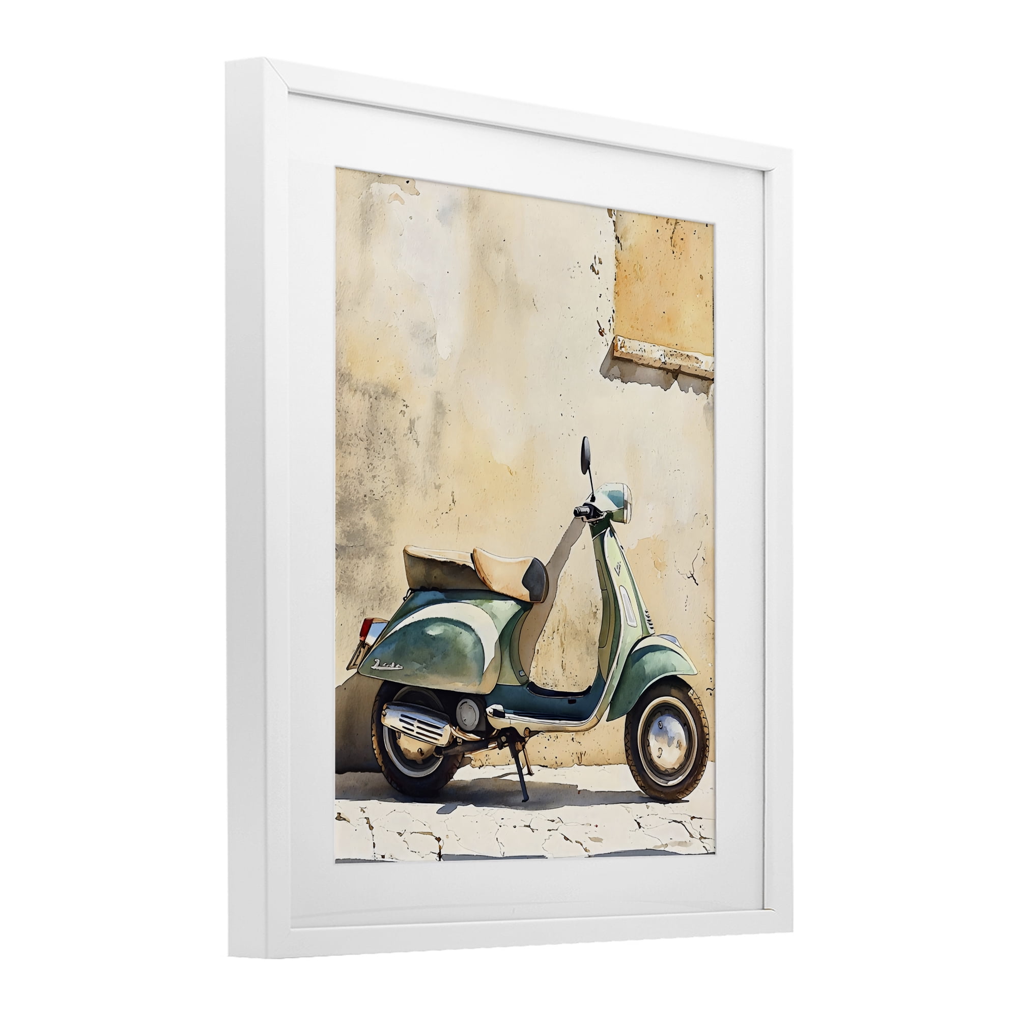 Stupell Industries Vintage Scooter on Italian Street White Framed Print Under Glass, design by LSR Design Studio